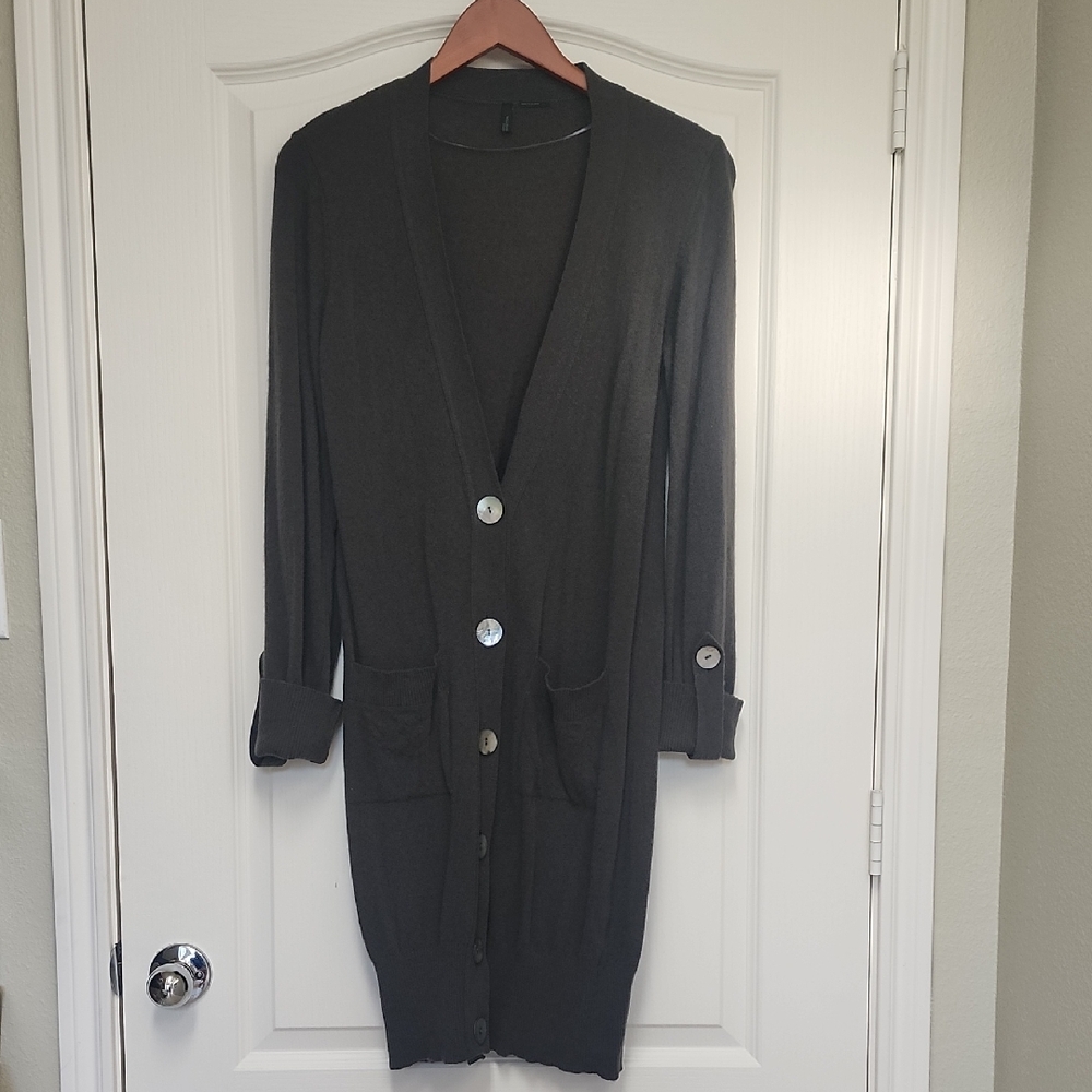 United Colors Of Benetton Women's Dark Olive-Brown Charcoal Wool Cardigan XS